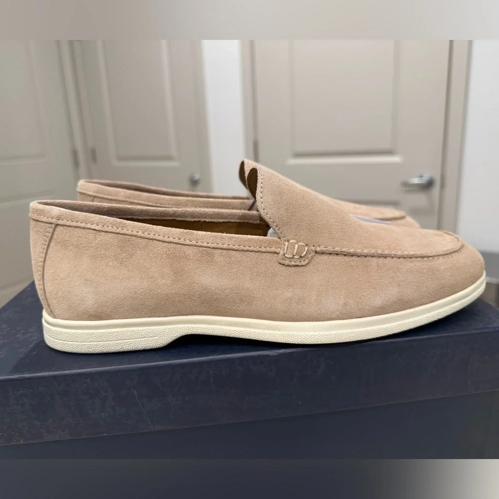 NWT Piombo Contemporary Men's Beige Suede Leather Moccasins Loafers EU 41 US 8